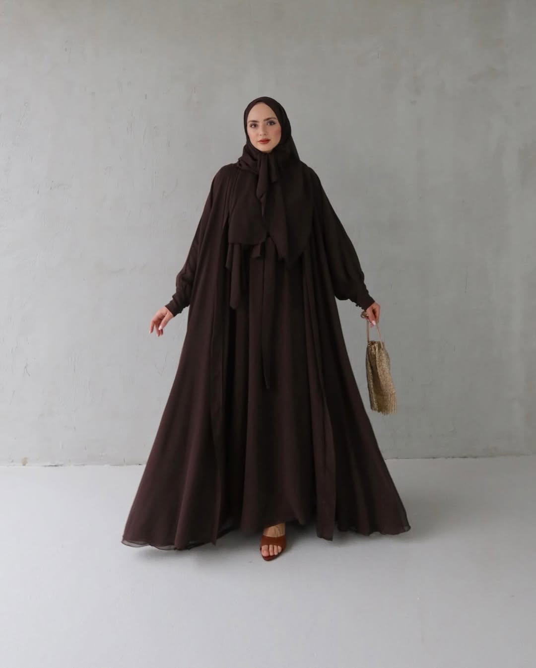 Noora Chiffon Abaya – Brown